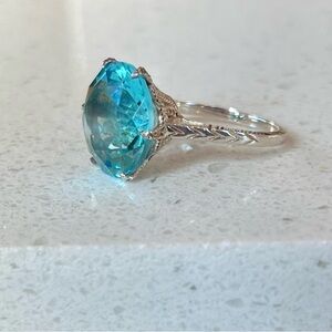 .925 Blue Topaz Edwardian Reproduction Ring - Size 4